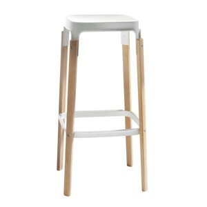 MAGIS - Vysoká barová stolička STEELWOOD STOOL - biela s bukovými nohami